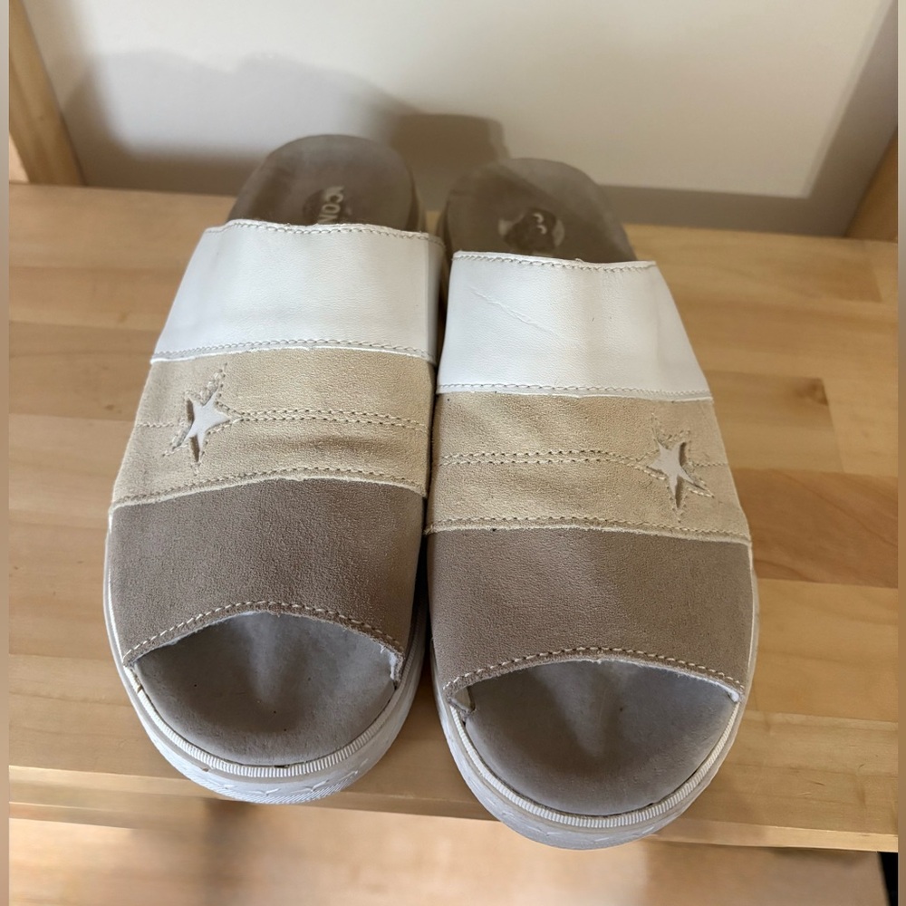 Converse Beige and White Slide Sandals